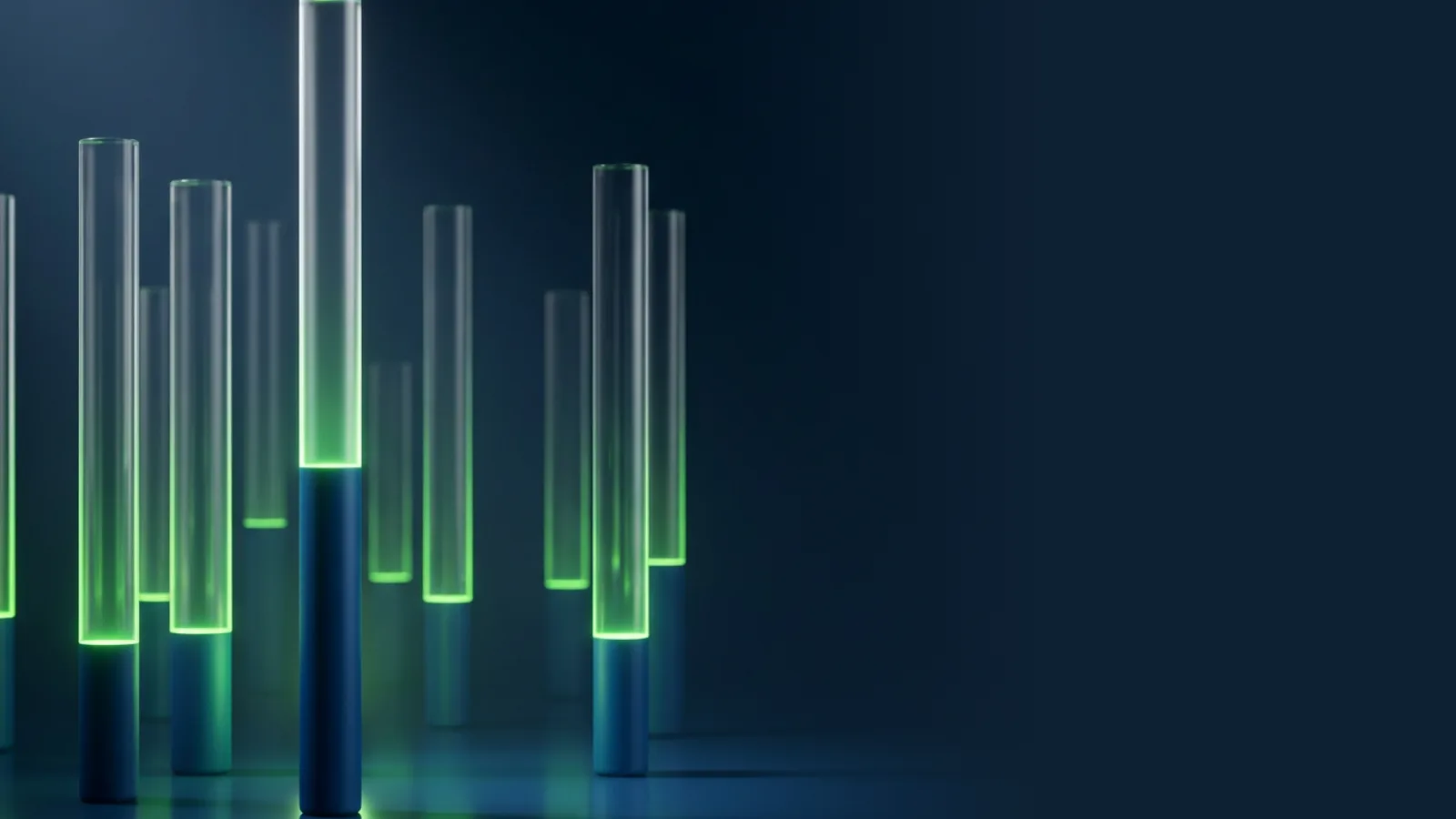 Abstract columns that glow solid at the base and dissolve into transparency at the top, representing AI impression data recorded without click data